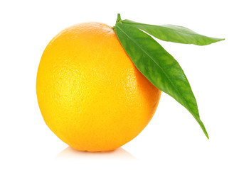 Fresh orange (Citrus) with leaves isolated on white background, including clipping path without shade. Germany