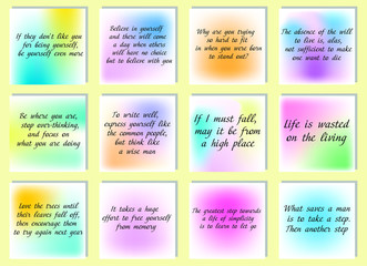 Set of 12 vector Motivation Inspiration Quotes about Love. Ready to post in social media, brochure, magazine. 