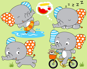 Vector set of cute elephant activities