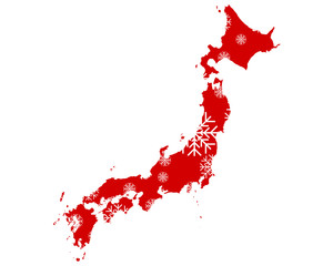 Fototapeta premium Karte von Japan mit Schneeflocken