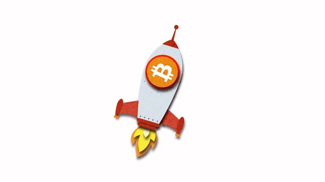 Bitcoin, das zum Mond mit wei&szlig;em Hintergrund steigt