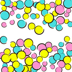 Polka dot frame with comic pop art confetti.