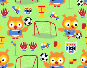 seamless pattern vector of soccer theme set cartoon with cute owl 