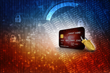 3d illustration credit card with lock