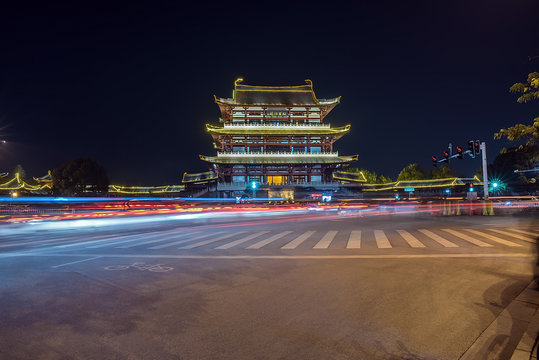 Night view of Dufu Jiangge, Changsha, China