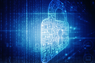 2d illustration Safety concept: Closed Padlock on digital background