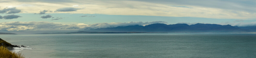 Panorama view of the Atlantic ocean at the Icelandic coastline