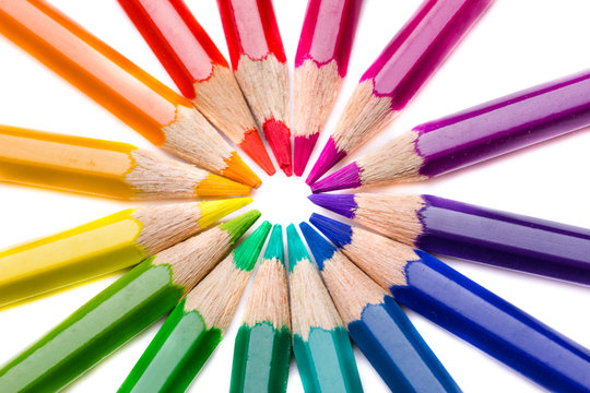 Macro - circle of pencils rainbow colors