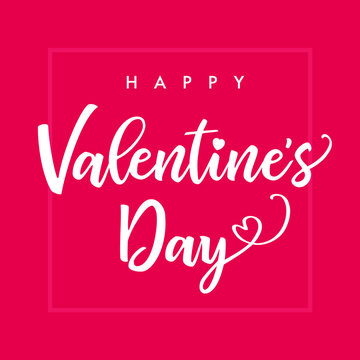 Happy Valentines Day elegant lettering pink square banner. Valentine greeting card template with calligraphy text valentine`s day on red background. Vector illustration