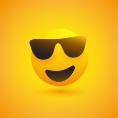 Smiling Emoji with Sunglasses on Yellow Background - Vector Design 