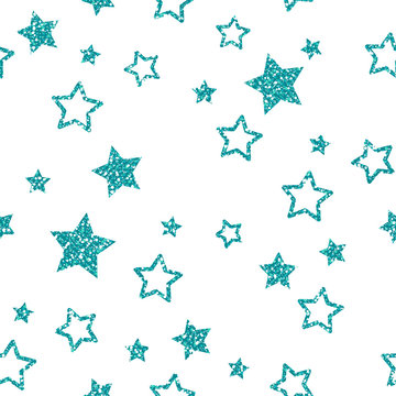 Turquoise Star Pattern. Glitter Look.