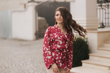 Fototapeta premium Portrait of brunette model. Girl with fashion hairstyle and makeup