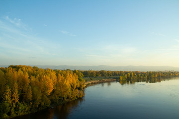 Autumn bank of the Yenisei river