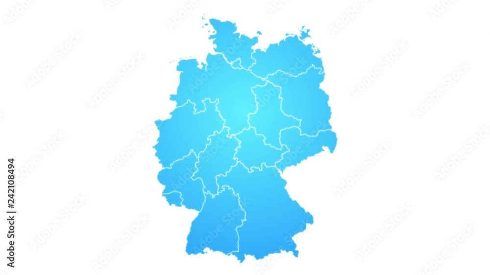 Wall mural germany map showing up intro with new regions/ 4k animated germany map intro background with new adm