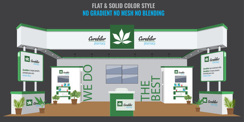 Grand Exhibition stand display mock up for pharmacy or medical company. Vector illustration.