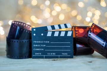 Film. Movie clapper and negative film , Cinema , Video Concept