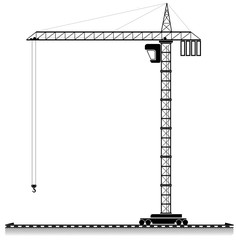 Black outline of a high tower crane. For an article about building or selling a home.