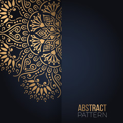 Gold vintage greeting card on a black background. Luxury vector ornament template. Mandala. Great for invitation,