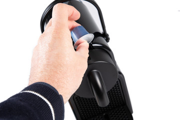 Espresso maker machine capsule coffee with hand man