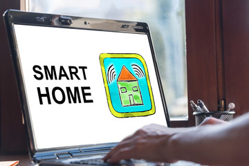 Smart home concept on a laptop screen