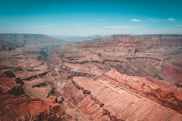Colors and layers from the southern rim of Grand Canyon National Park in Arizona, USA.Teal and orange view.