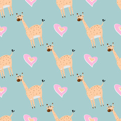 seamless pattern with cute giraffe. and heart Creative texture for fabric, textile.