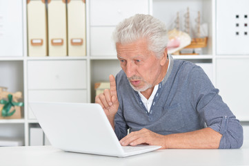 Portrait of a senior man using laptop at home