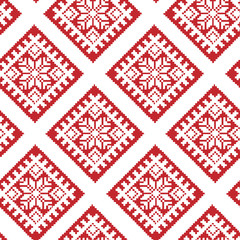 Traditional Ethnic Latvian Ornament in Red and White. Christmas Seamless Pattern