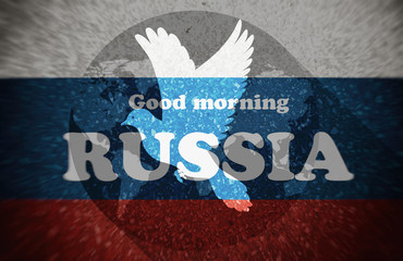 Good morning Russia, Flag of Russia, motivation, poster, quote, blurred