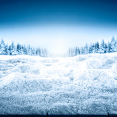 Table background of snow flakes and free space for your decoration 