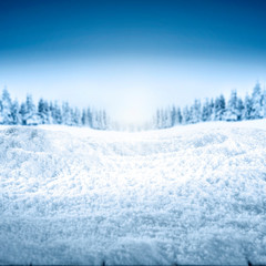 Table background of snow flakes and free space for your decoration 