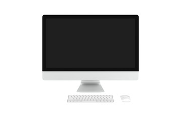 Monitor with keyboard and mouse on white background. 3D illustration.