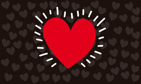 c&oelig;ur rouge de Saint-Valentin qui bat sur fond de motifs c&oelig;urs