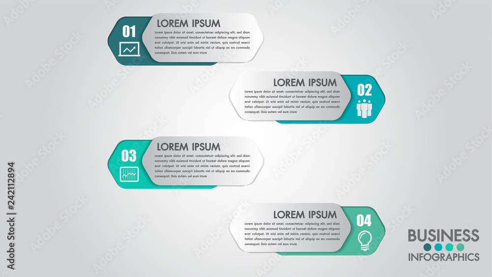 Sticker infographics modern template for business with 4 steps, icons for 4 options.can be used for workflow