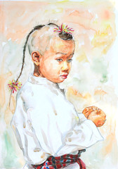 water color paiting illustration on canvas - asia people