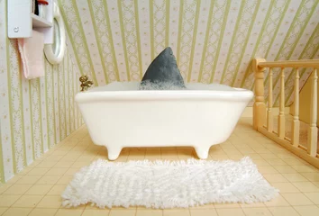 Foto op Plexiglas Shark fin in bath tub in bathroom setting © martin