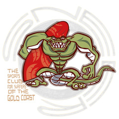 Crocodile surfer with board