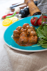 Kofta Tagine Moroccan Meatballs Served With Semolina and Vegetables .Moroccan beef kefta meatballs meatball and semolina