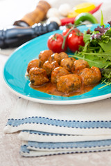 Kofta Tagine Moroccan Meatballs Served With Semolina and Vegetables .Moroccan beef kefta meatballs meatball and semolina