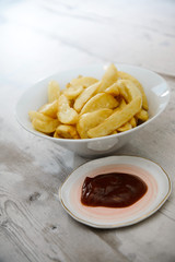 Golden French fries potatoes ready to be eaten