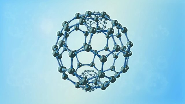 3D animation of graphene ball, connection and decay.