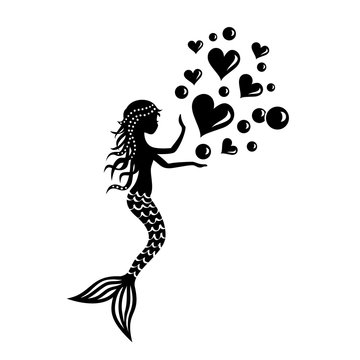 Mermaid with bubbles and hearts