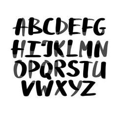 Alphabet letters.Black handwritten font drawn with liquid ink and brush. 