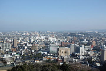 Fototapeta na wymiar 米子城跡から見た米子市街地
