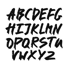 Alphabet letters.Black handwritten font drawn with liquid ink and brush. Calligraphic script vector - Vector