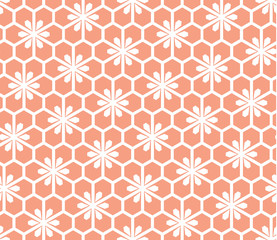 Flower geometric pattern. Seamless vector background. White and pink ornament. Ornament for fabric, wallpaper, packaging, Decorative print