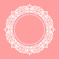 Decorative frame Elegant vector element for design in Eastern style, place for text. Floral pink border. Lace illustration for invitations and greeting cards