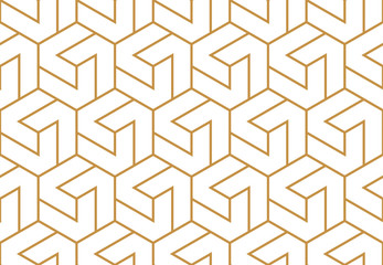 The geometric pattern with lines. Seamless vector background. White and gold texture. Graphic modern pattern. Simple lattice graphic design