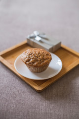 Tasty cupcake on table in kitchen