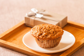 Tasty cupcake on table in kitchen